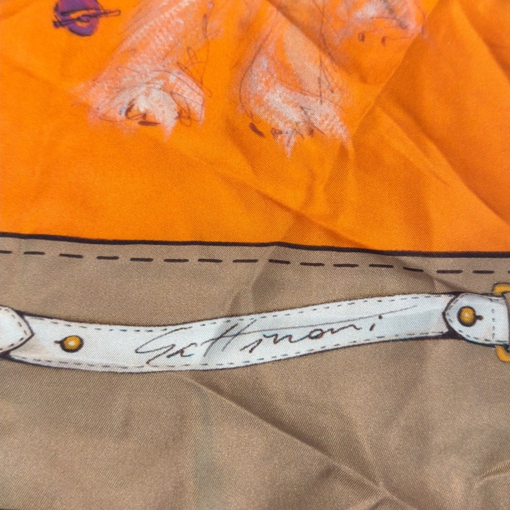Gattinoni Roma 60th Anniversary Silk Scarf Made in Italy Orange Dog Print 35x36" - Picture 6 of 10